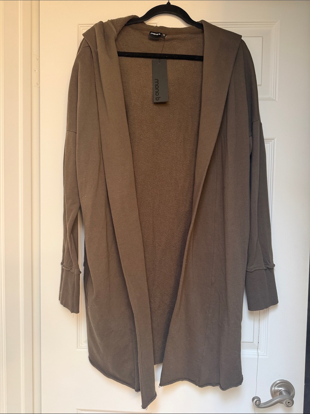 Mona B Taupe Hooded Open-Front Cardigan